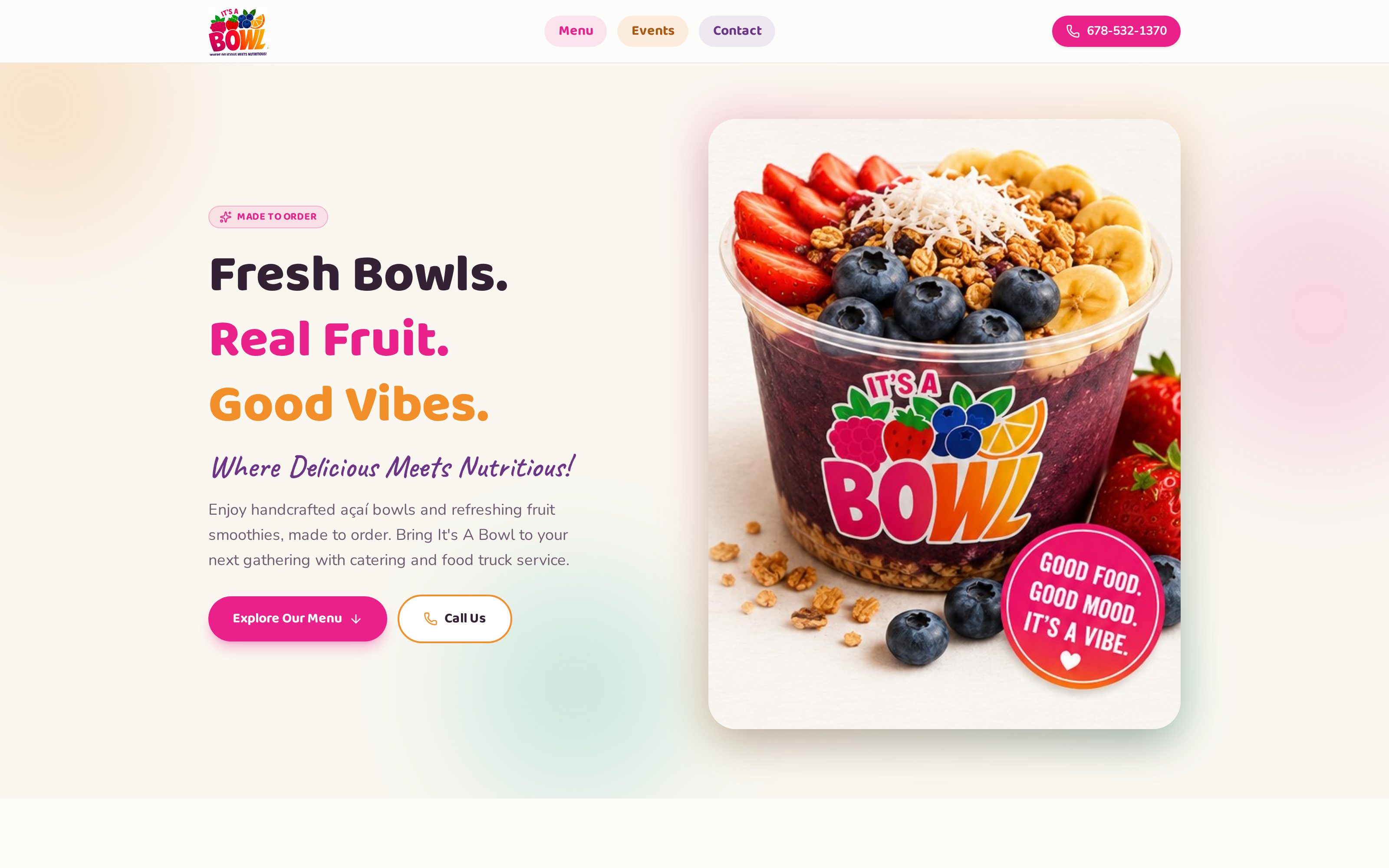 Desktop view of the It's A Bowl — Landing Page website designed by CORE Entity Services