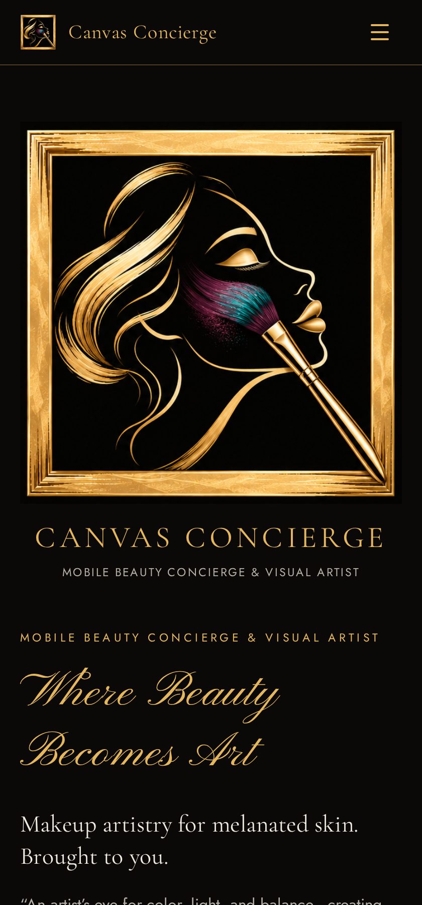 Mobile view of the The Canvas Concierge website