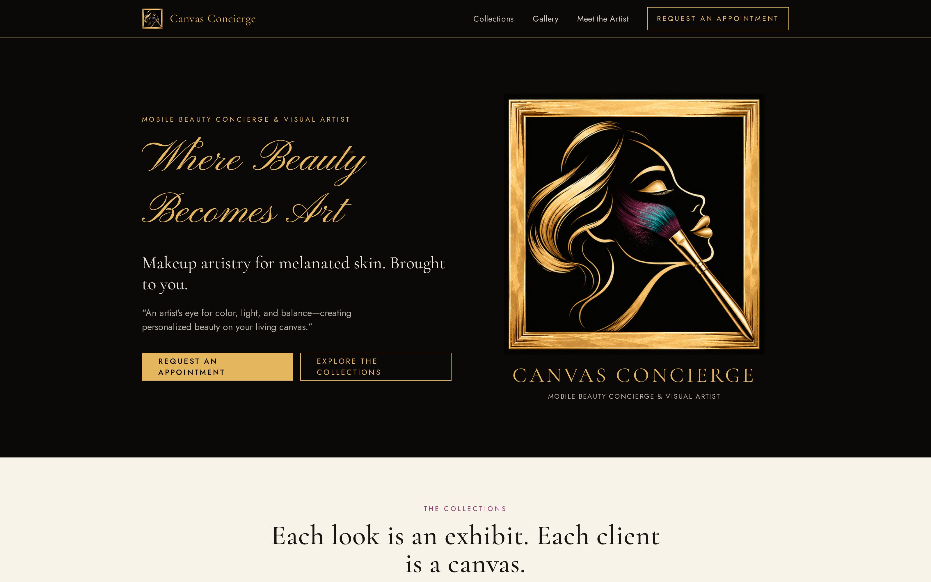 Desktop view of the The Canvas Concierge website designed by CORE Entity Services