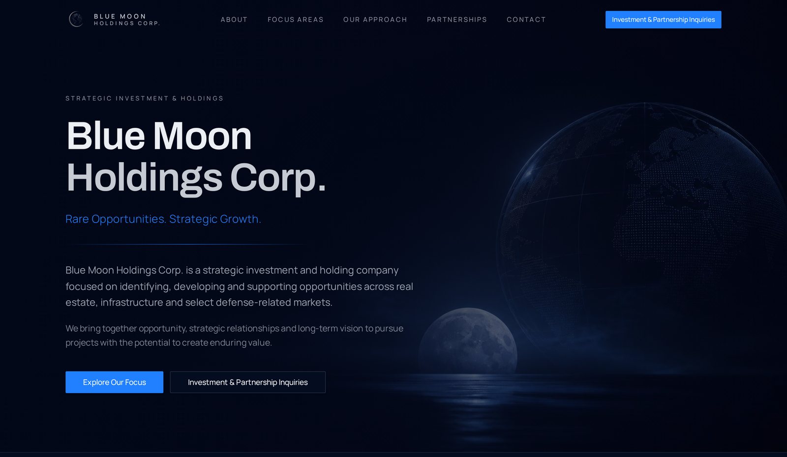 Desktop view of the Blue Moon Holdings Corp. website designed by CORE Entity Services