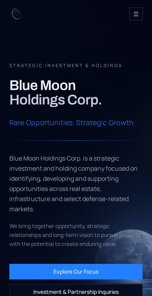 Mobile view of the Blue Moon Holdings Corp. website